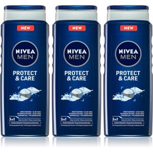Nivea Men Protect & Care fürdőgél férfiaknak 3 x 500 ml (takarékos kiszerelés)