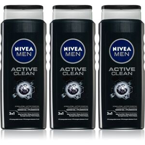 Nivea Men Active Clean fürdőgél férfiaknak 3 x 500 ml (takarékos kiszerelés)