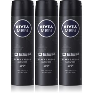 Nivea Men Deep Black Carbon Darkwood izzadásgátló spray 3 x 150 ml (takarékos kiszerelés) uraknak