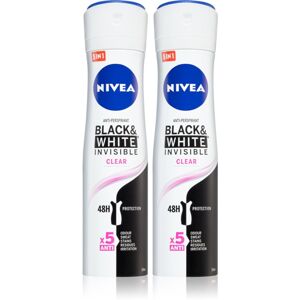 Nivea Black & White Invisible Clear izzadásgátló spray 2 x 150 ml (takarékos kiszerelés) hölgyeknek