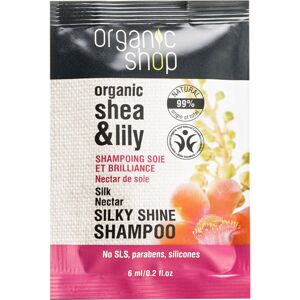 Organic Shop Organic Shea & Lily hidratáló sampon a fénylő és selymes hajért 6 ml