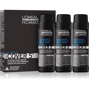 L’Oréal Professionnel Homme Cover 5' színező hajfesték 3 db árnyalat 3 Dark Brown 3x50 ml