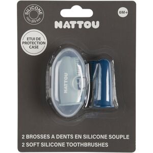NATTOU Baby Toothbrush ujjra húzható fogkefe gyermekeknek tokkal Petrol Blue / Aqua Blue 2 db
