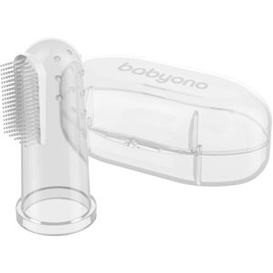 BabyOno Take Care First Toothbrush ujjra húzható fogkefe gyermekeknek tokkal Transparent 1 db