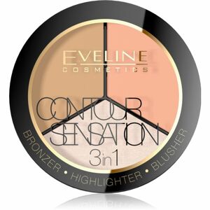 Eveline Cosmetics Contour Sensation Púderes highlight és kontúr paletta 3 az 1-ben árnyalat Peache Beige 20 g