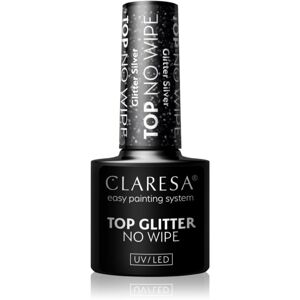 Claresa UV/LED Top Glitter No Wipe zselés fedő körömlakk csillogó árnyalat Glitter Silver 5 g