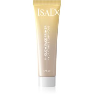 IsaDora Glow Face Primer Hydrating & Luminous Egységesítő sminkalap élénk és hidratált bőr SPF 50 30 ml