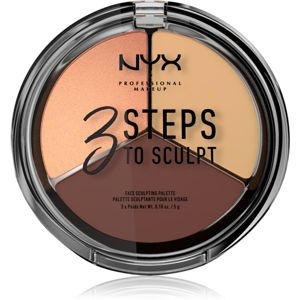 NYX Professional Makeup 3 Steps To Sculpt Púderes highlight és kontúr paletta árnyalat 02 Light 15 g