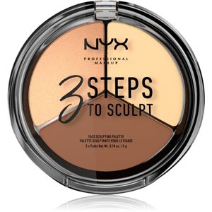 NYX Professional Makeup 3 Steps To Sculpt Púderes highlight és kontúr paletta árnyalat 03 Medium 15 g