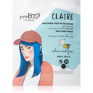 puroBIO Cosmetics Claire Relax and Fun arcmaszk hidratáló és nyugtató hatással Aloe Vera tartalommal 15 ml