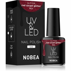 NOBEA UV & LED Nail Polish gél körömlakk UV / LED-es lámpákhoz fényes árnyalat Red carpet glitter #26 6 ml