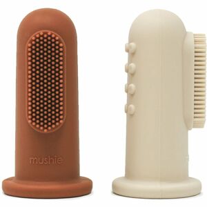 Mushie Finger Toothbrush ujjra húzható fogkefe gyermekeknek Clay/Shifting Sand 2 db