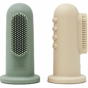 Mushie Finger Toothbrush ujjra húzható fogkefe gyermekeknek Shifting Sand/Cambridge Blue 2 db