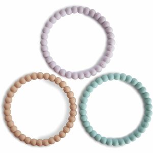 Mushie Pearl Teething Bracelet rágóka Lilac/Cyan/Soft Peach 3 db
