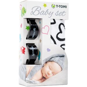 T-TOMI Baby Set Black Hearts ajándékszett gyermekeknek 3 db