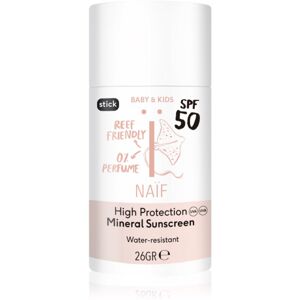 Naif Baby & Kids Mineral Sunscreen SPF 50 ásványi védőkrém érzékeny területekre ceruzában gyermekeknek születéstől kezdődően parfümmentes 26 g