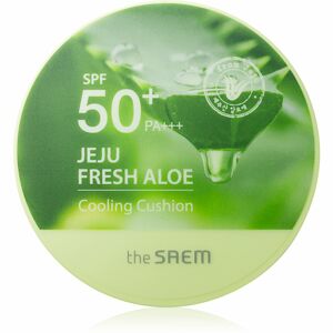 The Saem Jeju Fresh Aloe Cooling Cushion hosszantartó make-up szivaccsal SPF 50+ nyugtató hatással árnyalat Natural Beige 12 g