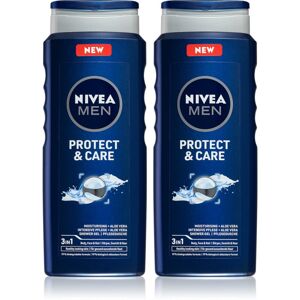 Nivea Men Protect & Care tusfürdő gél arcra, testre és hajra 2 x 500 ml (takarékos kiszerelés)
